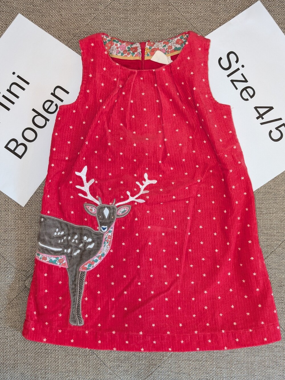 Mini Boden Deer Applique Corduroy Dress 4/5T